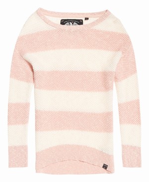 Superdry West Textured Stripe Női Kötöttáru Krém | YBXMP5629